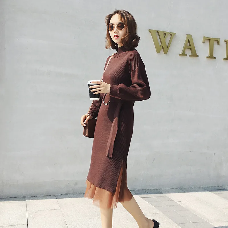 Водолазка новинка 2020 вязаное платье-свитер для женщин Осень-зима тонкие свитера