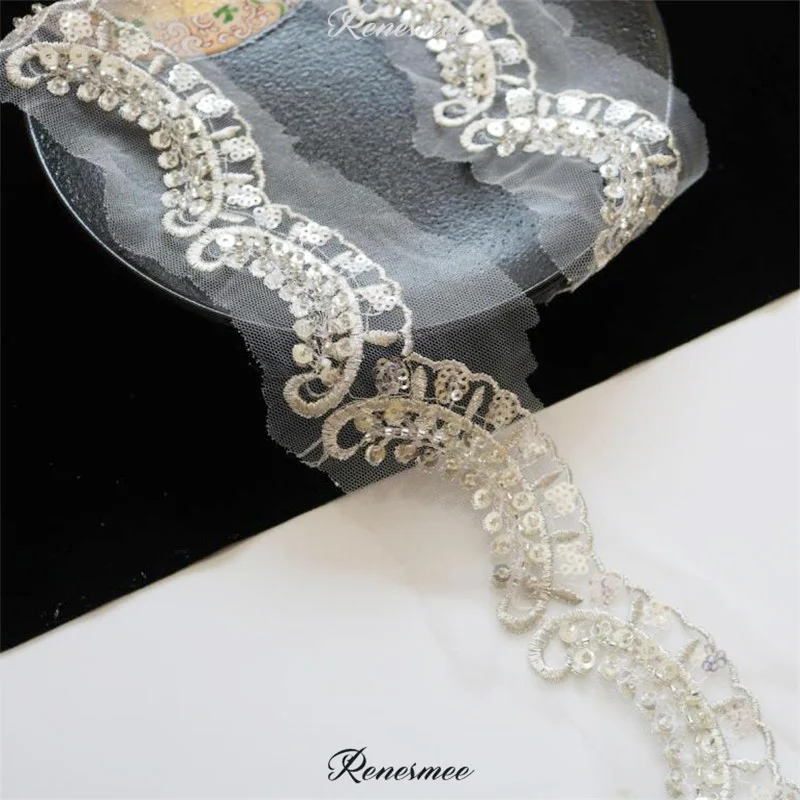 1 ярд прозрачные серебряные блестки из бисера серебряная нить вышивка кружево