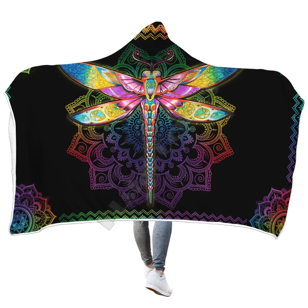 

Plstar Cosmos Colorful Mandala Dragonfly Hooded Blanket 3D full Printed Wearable Blanket Adults men women kids Boy Girl Blanket