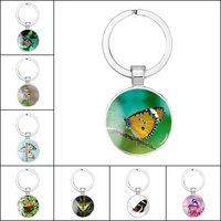 butterfly keychain fashion creative printing glass cabochon pendant butterfly flower pattern key pendant diy can be customized