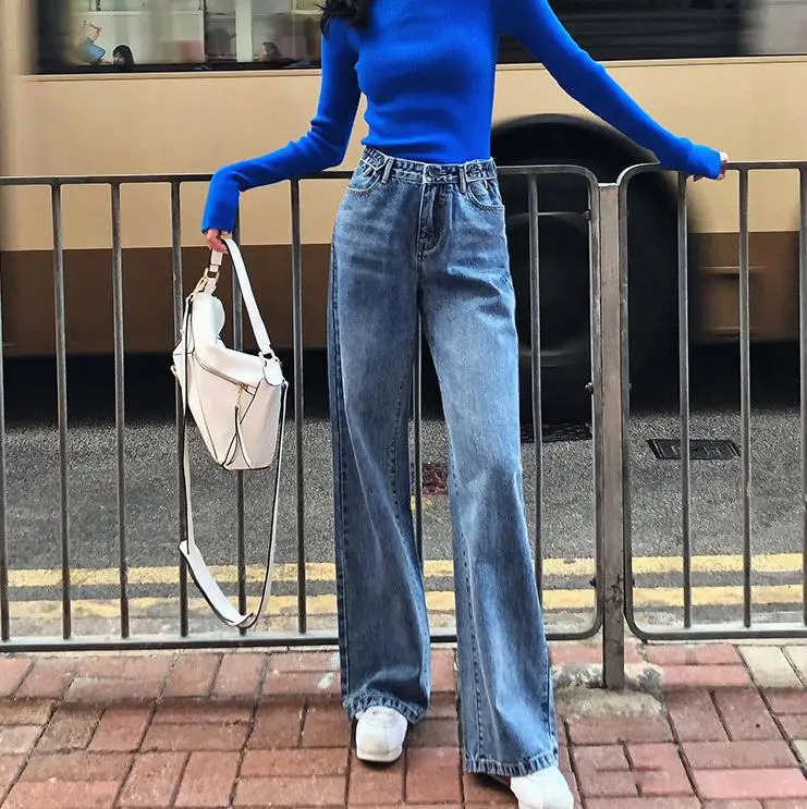 Популярные женские джинсы с высокой талией свободные для отдыха модные