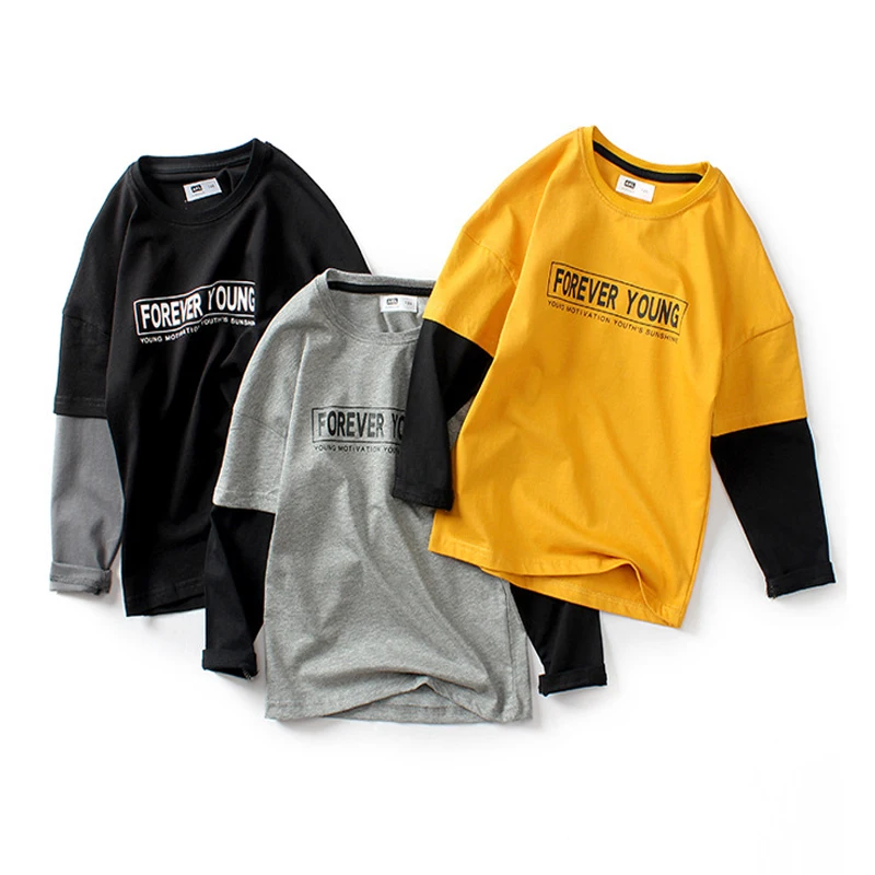 

Kid clothes spring autumn sports shirt T-shirt letter printing boy girl bottoming shirt cotton middle big child quality clothing