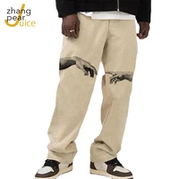 men high street pants homme loose straight print pants trouser casual long pants