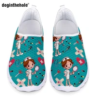 doginthehole nursing shoes for women nurse sketch print summer mesh slip on flats women breathable ladies sneakers zapatos mujer