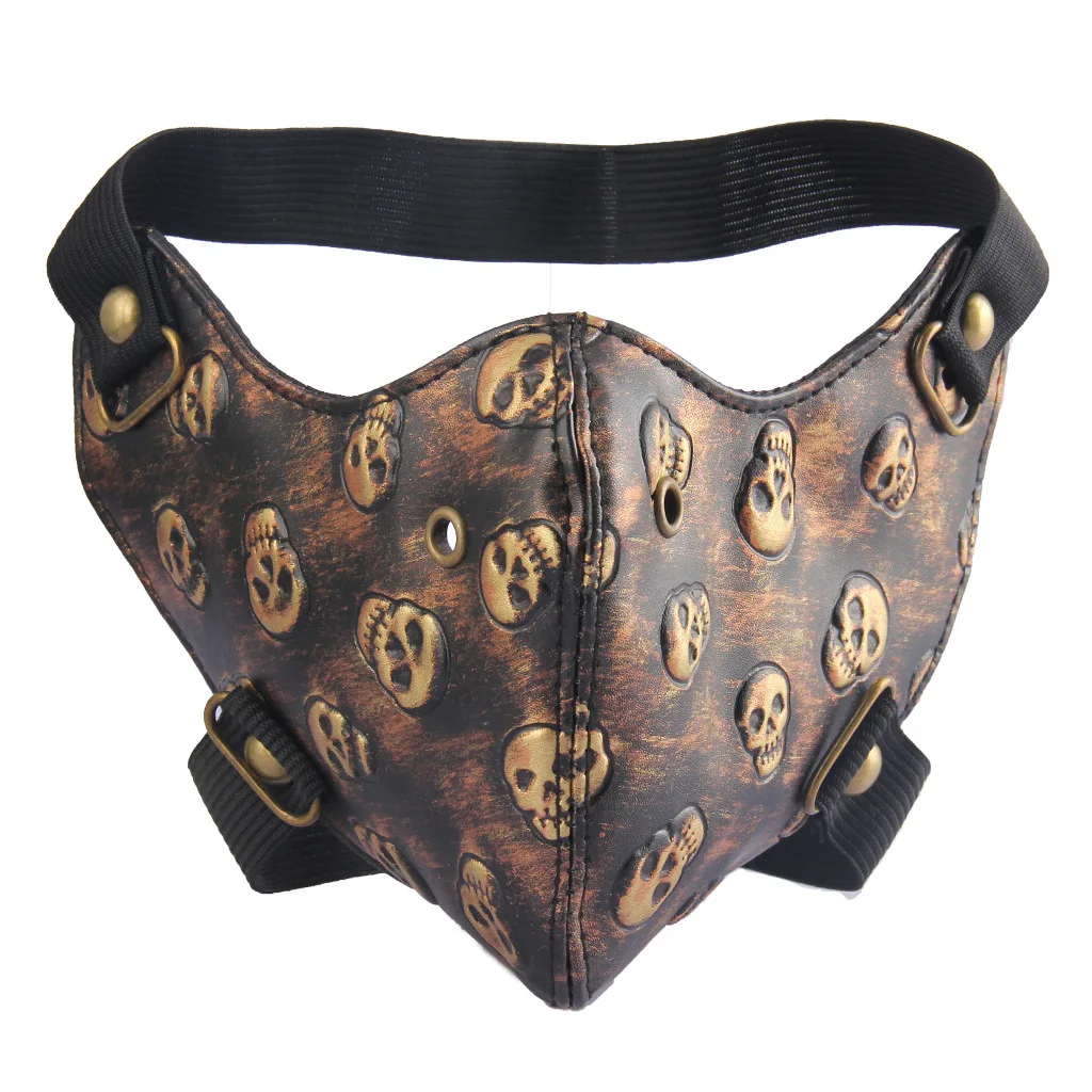 

Cool skull motorcycle face mask PU leather Punk Rock style half face mask Halloween Cosplay party Leather Mask Moto casco mask
