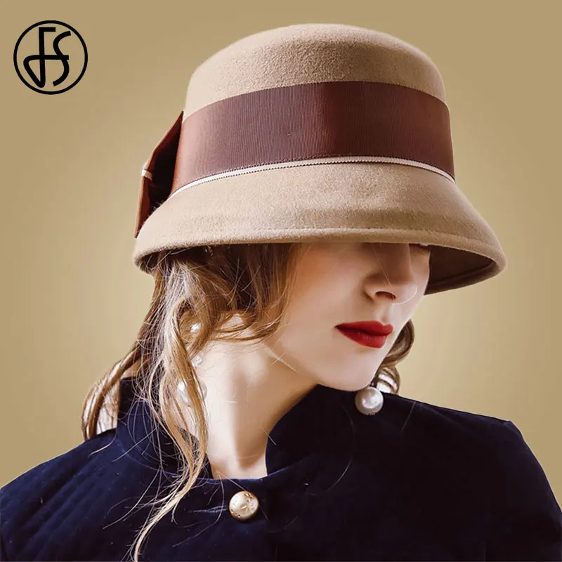 Женская мягкая фетровая шляпа FS винтажная шерстяная шляпка с широкими полями и