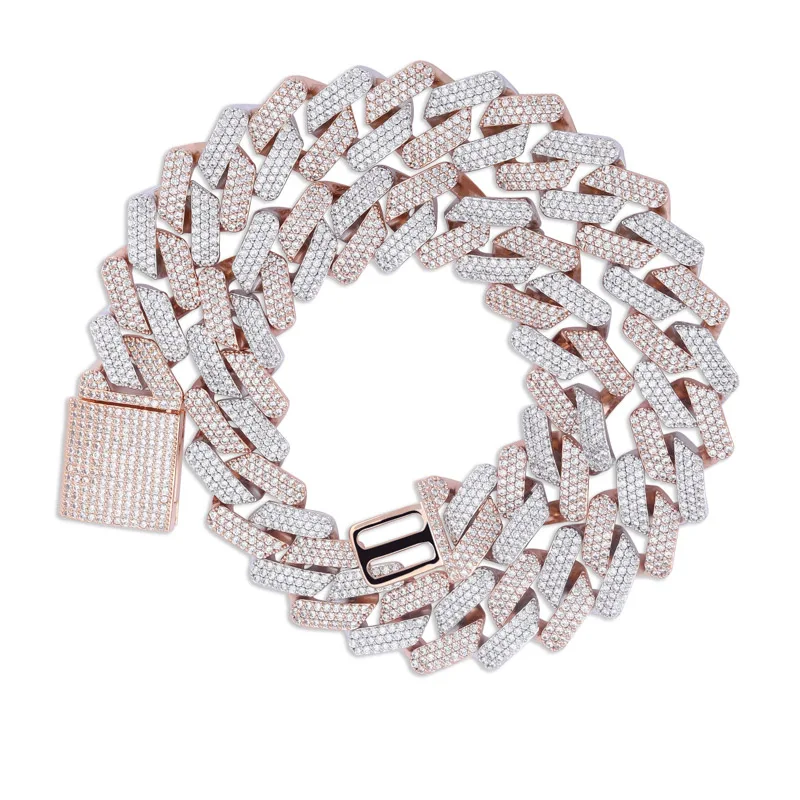 Two-tone TOPGRILLZ, 20 мм, новейшая застежка в виде коробки, кубинская цепочка, ожерелье из кубического циркония, колье, шикарные украшения в стиле хип-хоп для мужчин - Окраска металла: Two-tone