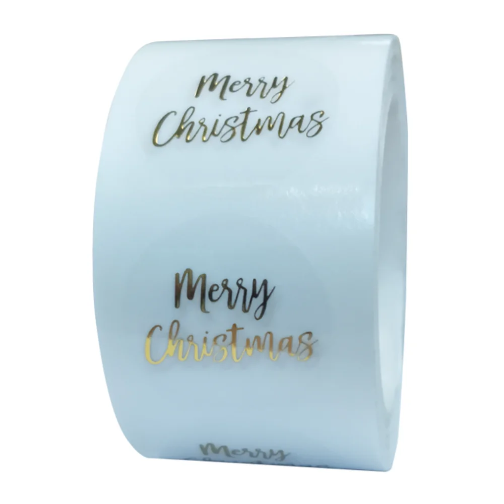 

50-500pcs Clear Merry Christmas Stickers Gold Foil Business Labels Gift Tags For Festival Wedding Stationery Package Gift Seal