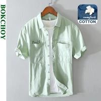 2021 summer and spring new men fresh literary shirt casual letter printing work clothes gray and green short sleeve top ga l9809