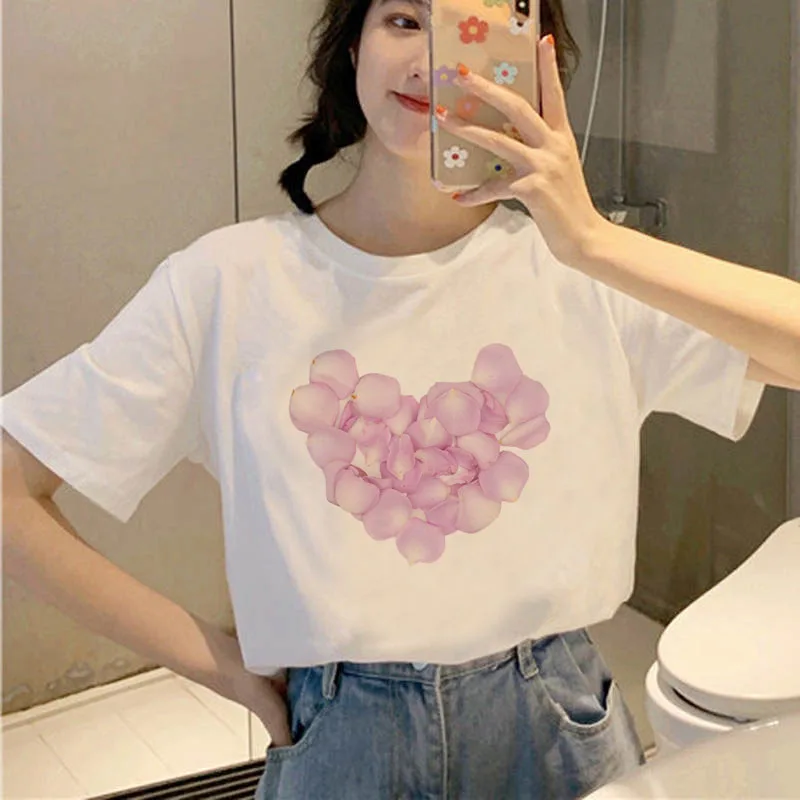

Sweet heart funny printed T-shirt fashion casual white T-shirt Harajuku graphic T-shirt short sleeve Women's T-shirt