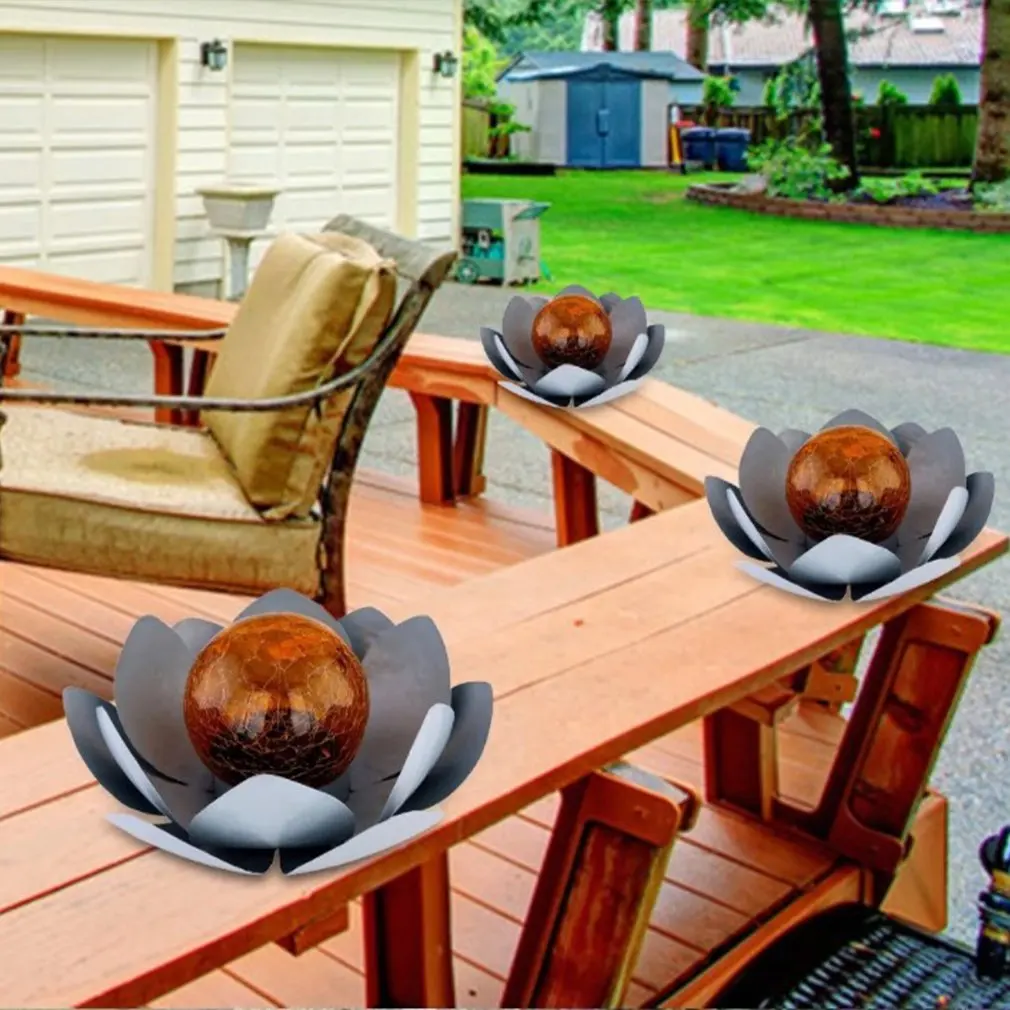 

Solar Light Outdoor Metal Glass Decorative Waterproof Garden Light LED Lotus Flower Table Lamp Decorative Solar Light