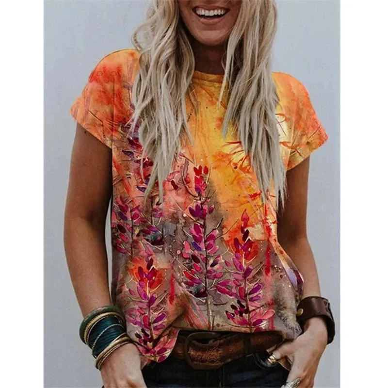

Women's Dynamic Abstract 3D Printing T-shirt Summer Gradient Short-sleeved Casual Top O-neck Loose Street Sportswear