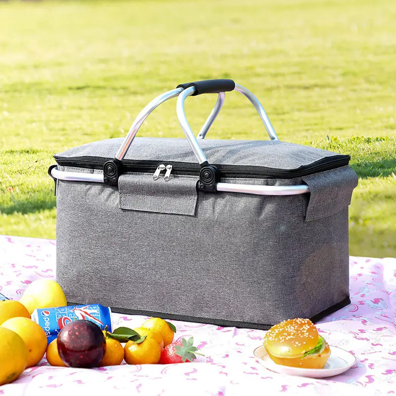 

30L Folding Picnic Camping Basket Large Insulated Shopping Cooler Home Storage Hamper Bag Box Outdoor Picnic Organizer U2