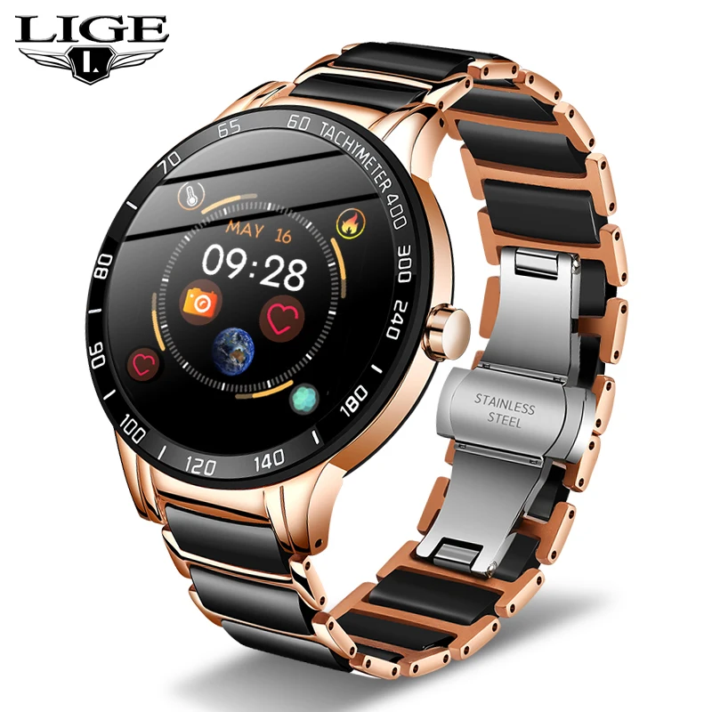 

LIGE 2020 New Ceramic Smart Watch Men Women Heart Rate Blood Pressure Monitoring IP67 Waterproof Sport Multi-function Smartwatch