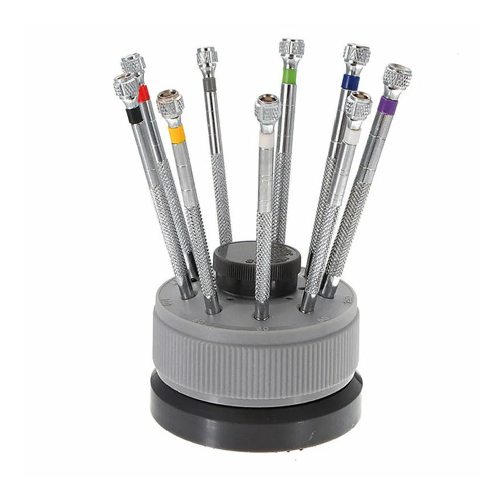 

9pcs Slotted Watchmakers Tool Screwdriver Set Flat Blade Professional Durable Metal Eyeglasses Multipurpose Accuracy With Stand