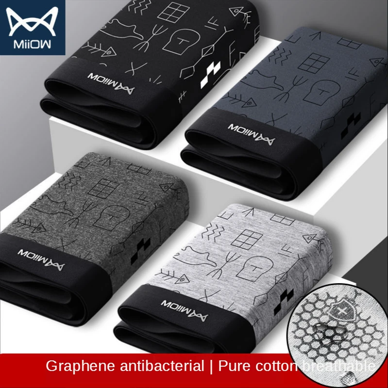 

MiiOW Genuine Underwear Men's Cotton Boxer Shorts Graphene Antibacterial Sports Boxer Student Pants men boxer shorts panties