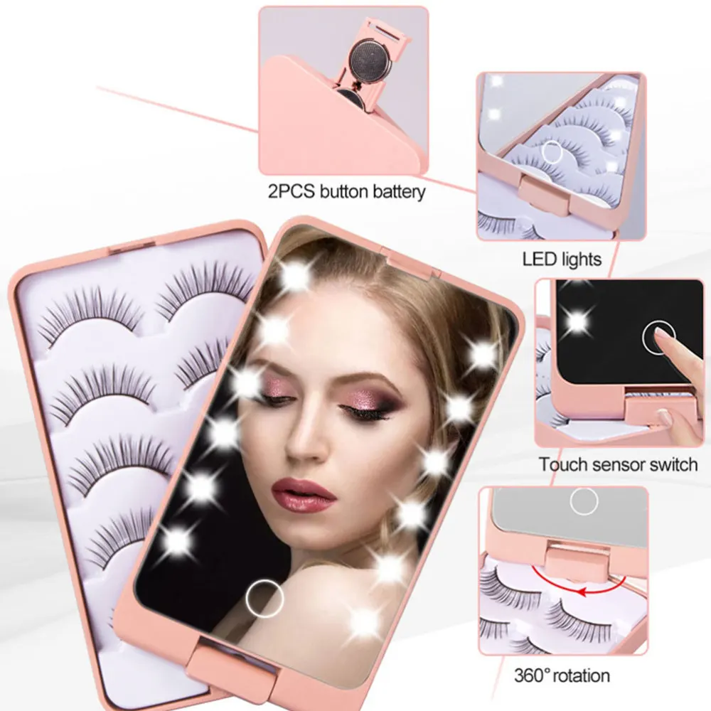 

False Eyelash Organizer Lashes Storage Box Eyelashes Case with LED Mirror