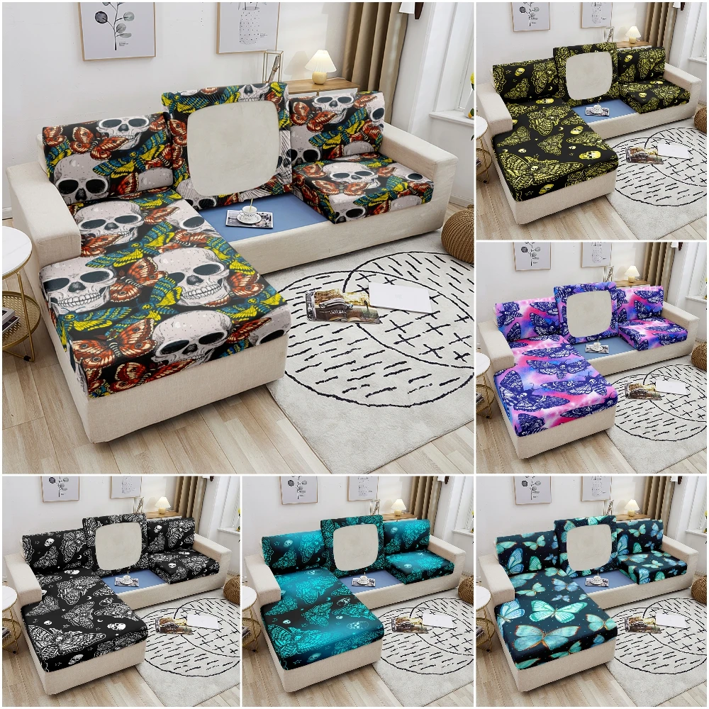 

3D Printed Elastic Sofa Seat Cushion Cover Butterfly Skull Sofa Seat Cover For Living Room Removable Slipcover 1/2/3/4 Seater