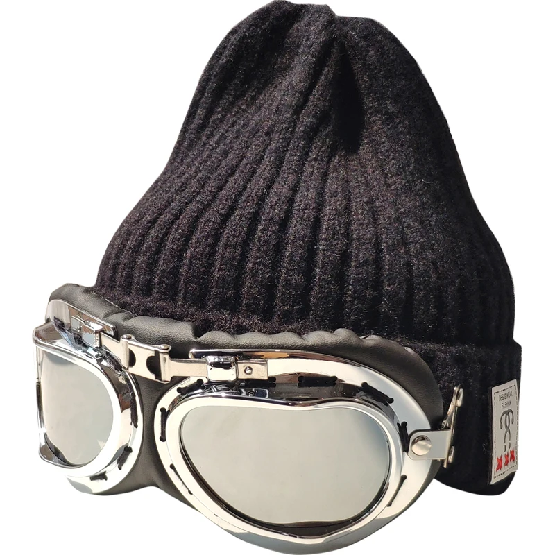

Ski woolen hat hat tide pilot autumn and winter knitted men's hat warm hat retro female sunglasses with glasses