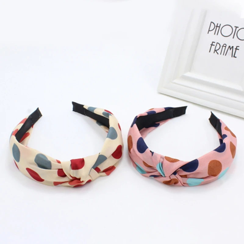 Повязка на голову женская в горошек тюрбан с узлом элегантный аксессуар