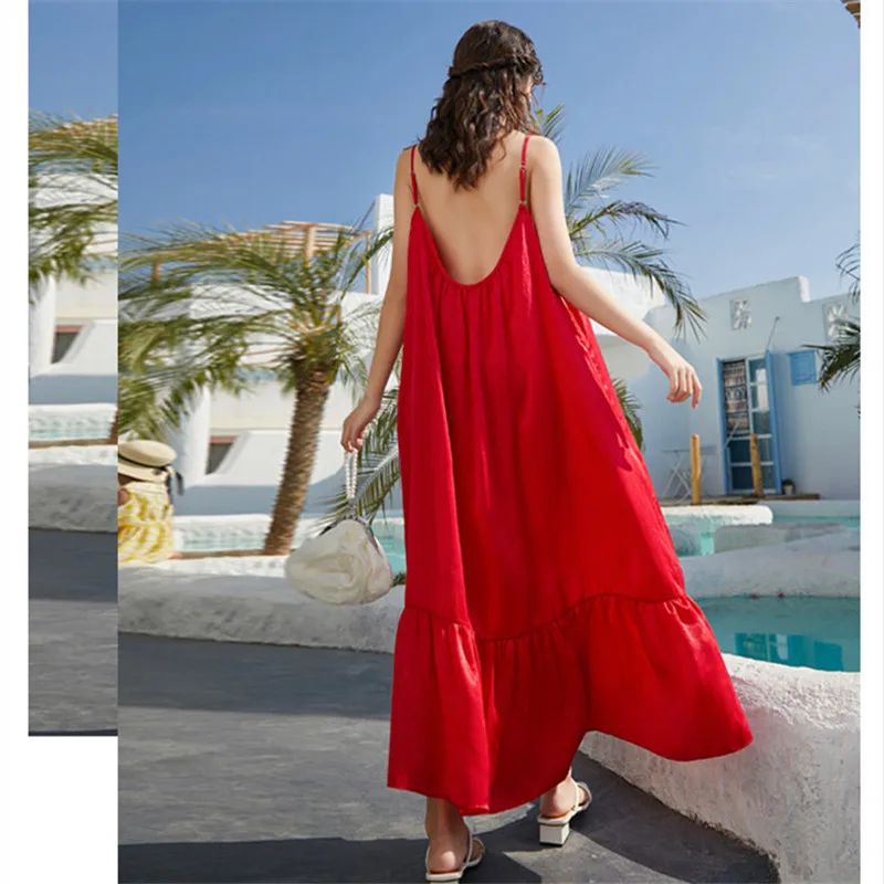 

Clearance 2021 Summer Sexy Fashion Women's Slim Sexy Sling Red Holiday Casual Dress