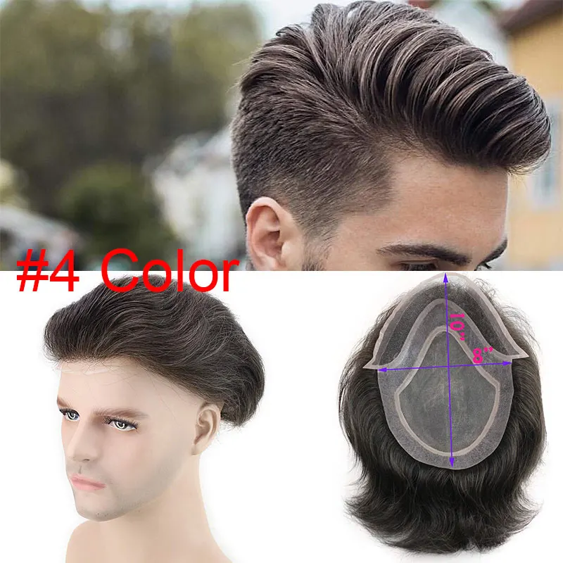 4 # Eseewigs Для Мужчин's накладки из искусственных волос натуральный Цвет 8x10 Remy парик из человеческих волос для Для мужчин прямые подойдет как для повседневной носки, так Чистая Швейцарский Синтетические волосы на кружеве парик из искусственной кожи; европейские вокруг - Парик Цвет: 4 #