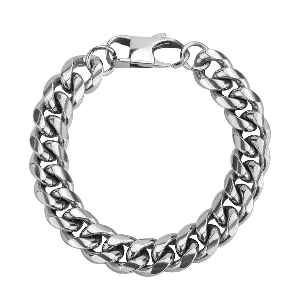 

European And American Hip-Hop 12mm Titanium Steel Cuban Bracelet Men And Women Trendy Wild Personality Thick Chain Hand Jewelry