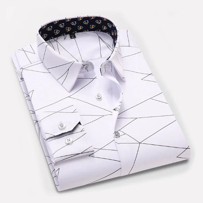 Рубашка мужская приталенная с длинным рукавом модная Повседневная блуза принтом
