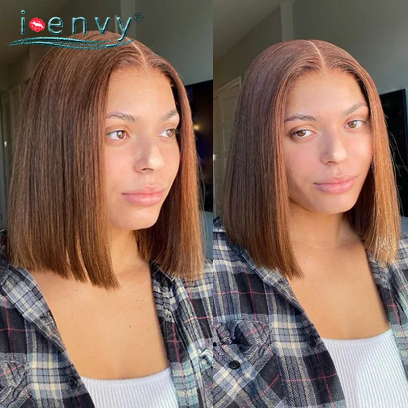 

Dark Brown Straight Human Hair Wigs Short Bob Lace Front Wig Peruvian Blonde Highlight Colored Lace Front Wigs For Women Remy