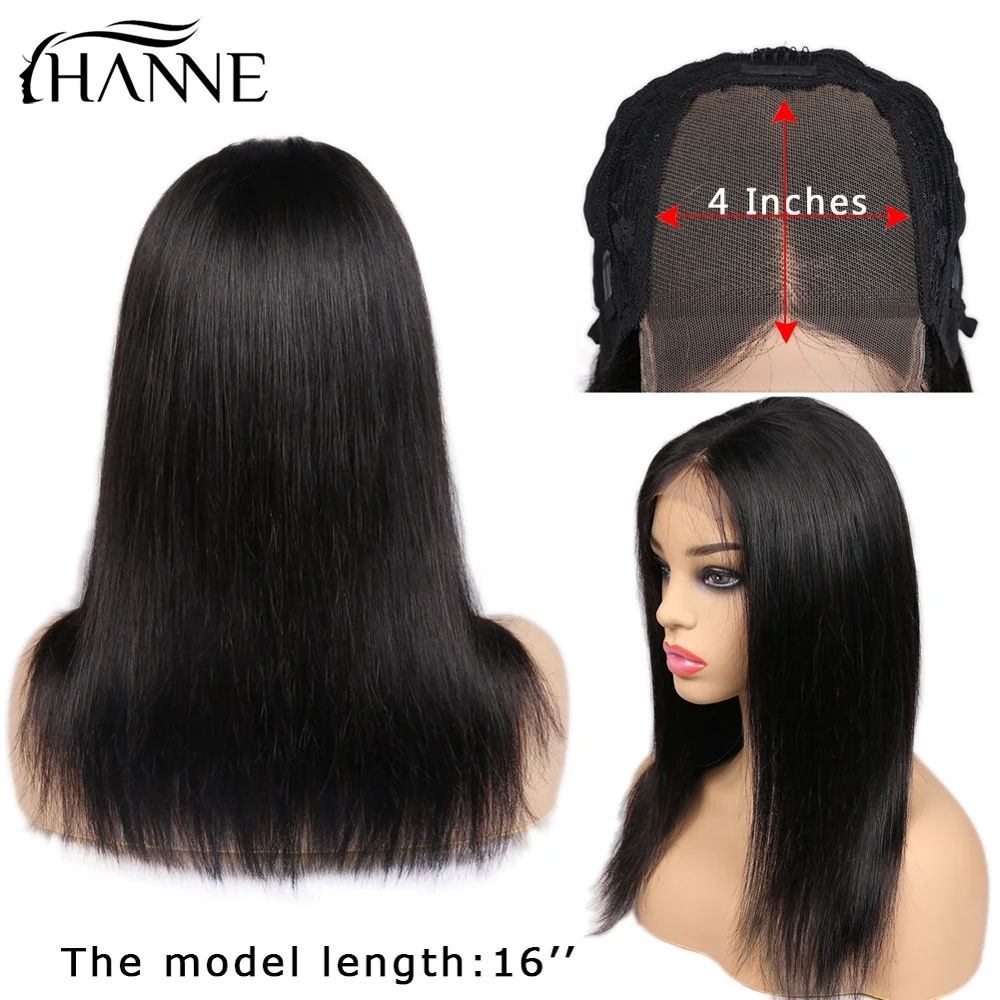 Волосы hanne 4*4, парики из натуральных волос, средняя часть, прямые волосы Remy, без клея, бразильский парик с детскими волосами для черных женщин