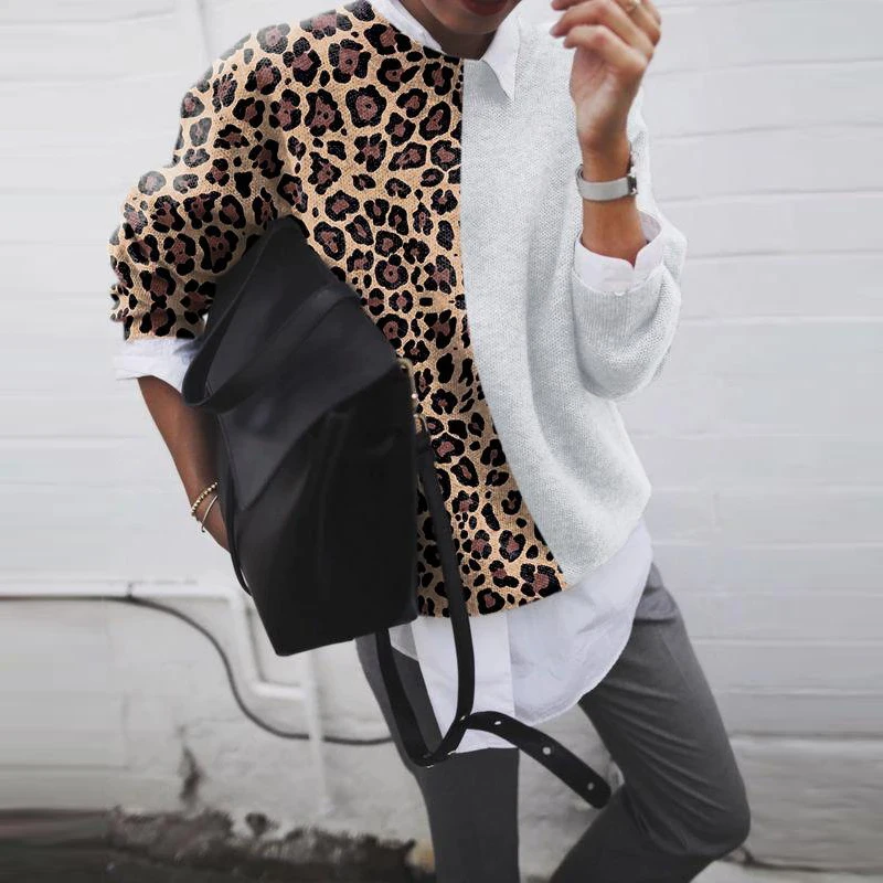 Женский свитер с леопардовым принтом вязаный длинным рукавом XXL | Женская одежда