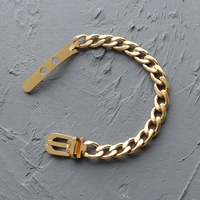 stainless steel thick chain press buckle watch strap bracelet gold for mens and womens luxury pulseira feminina jewellery
