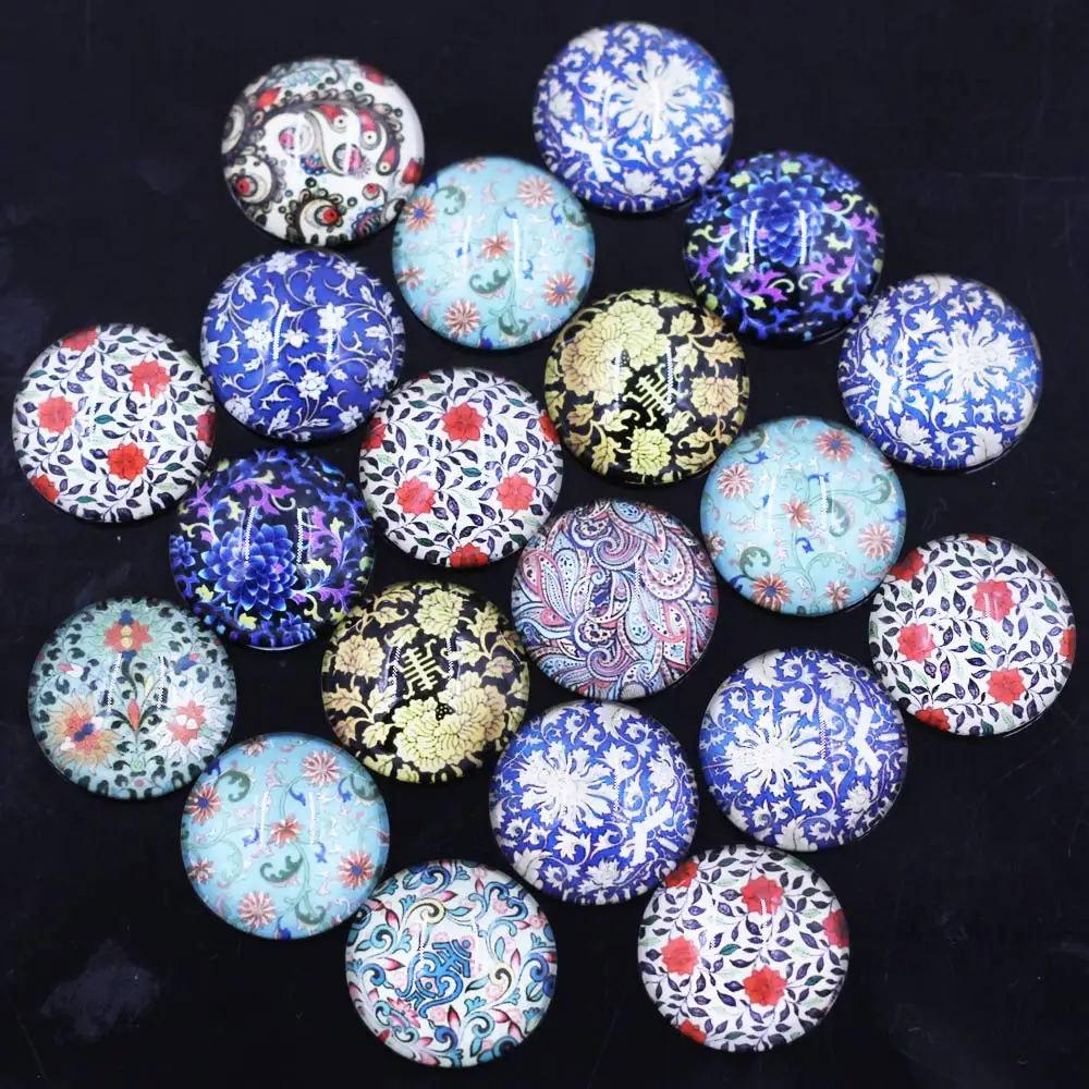 

10PCS Mixed Random 25mm Glass Cameos Cabochons Round Domes Flower Floral Embellishment Scrapbook Handbag Crafts Accessories