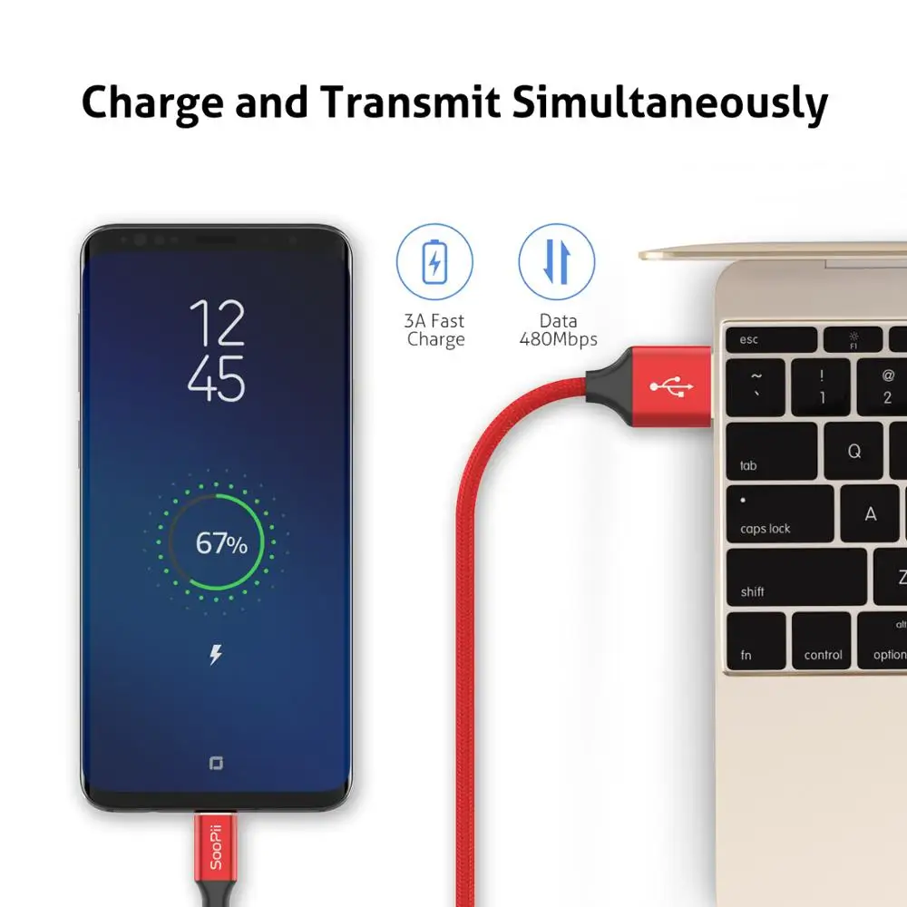 Кабели Soopii usb type C набор нейлоновых кабелей для быстрой зарядки и передачи данных 3
