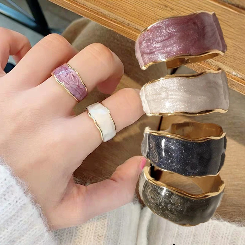 Kpop Открытое кольцо с капельной пропиткой для женщин Винтажный дизайн цветное