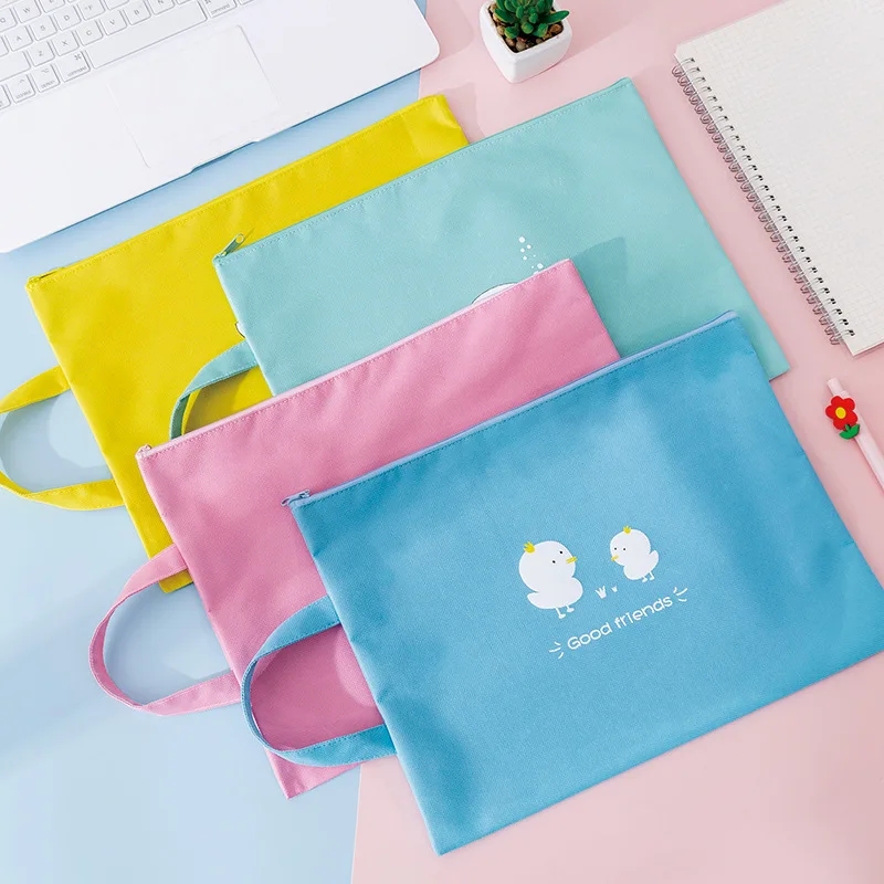 

A4 Portable File Folder Organizer Cartoon Zipper Handbag Data Book Storage School Stationery Office Bill Document Briefcase