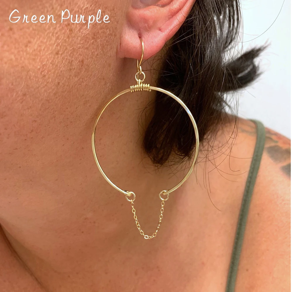 

100% 14k Gold Filled Hoop Earrings Chain Circle Earrings Handmade Earrings Boho Brincos Pendientes Orbellen Earrings for Women