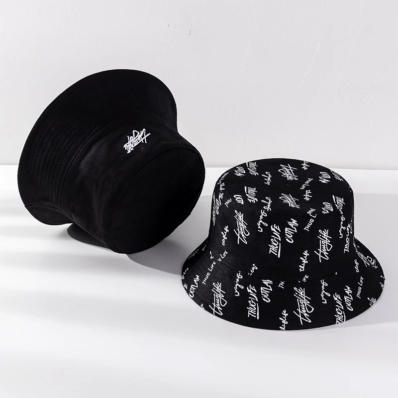 

SS22 Reversible Black White Printed Bucket hat Embroidery Fisherman Caps Butterfly Bucket Hats Gorro Pescador Men Women Casual