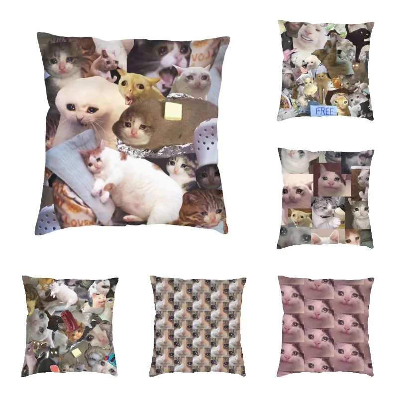 

Fashion Crying Cat Memes Cushion Cover 45x45cm Soft Pet Pillow Case for Car Square Pillowcase Bedroom Decoration