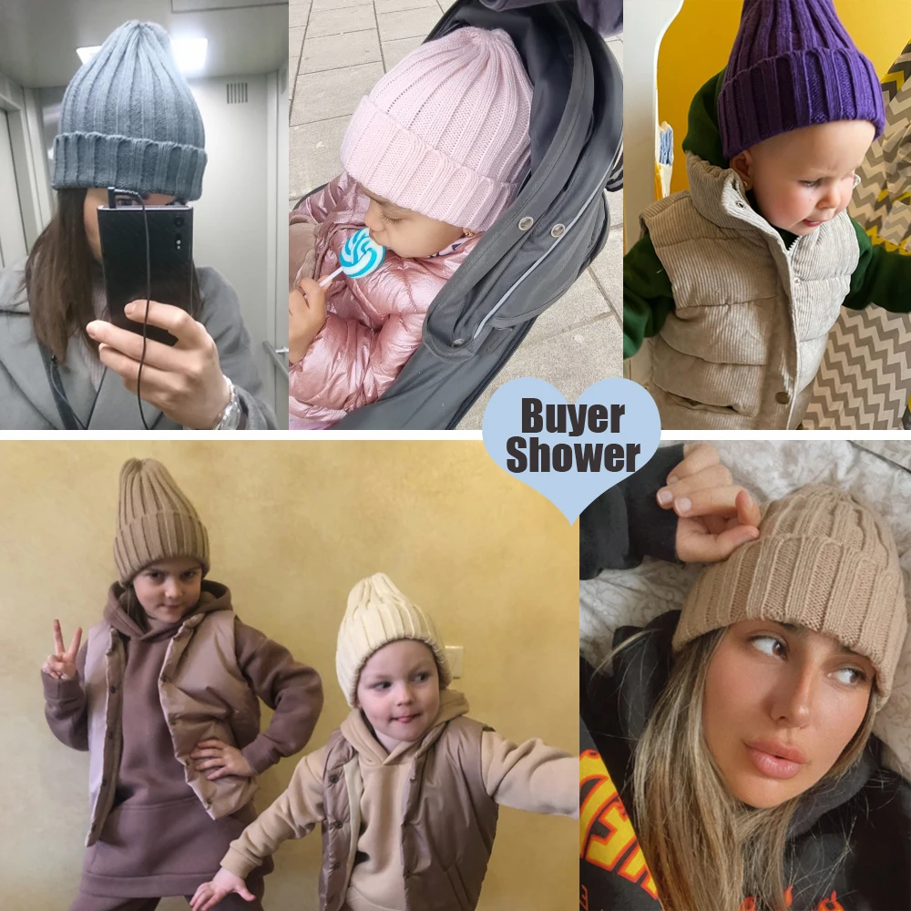 Candy Color Mother Kids Hat for Girls Boys Autumn Winter Baby Beanie Kids Cap Elastic Family Warm Knitted Parent Children Hats