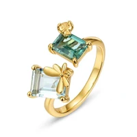 ly 925 sterling silver synthetic greentopaz crystal 10k gold elegant trendy fashion retro princess open ring for women jewelry
