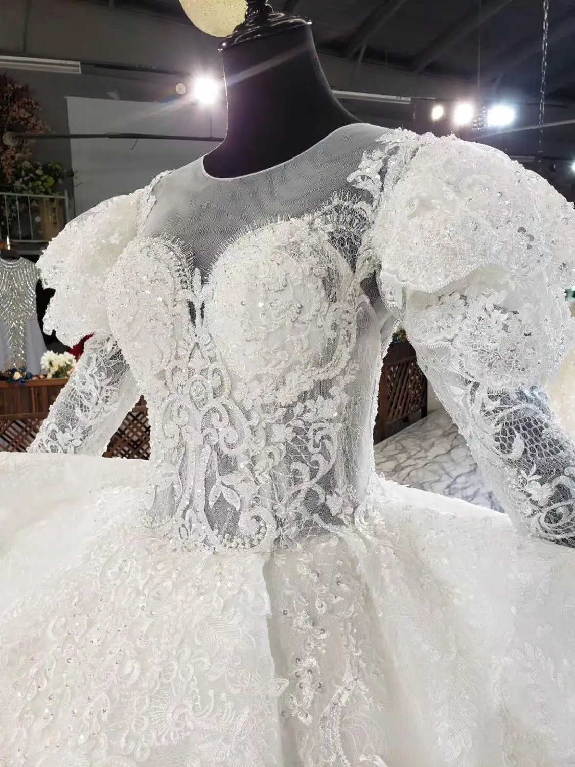 CloverBridal newest 2020 Autumn white lace tulle платье robe свадебные платья long train high quality bridal dresses