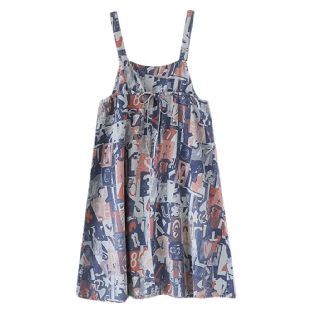 

Strap Denim Dress Loose Overalls Summer Printed Suspender Dress Women Retro Jeans Midi Robe Maxi Denim Dresses 2022