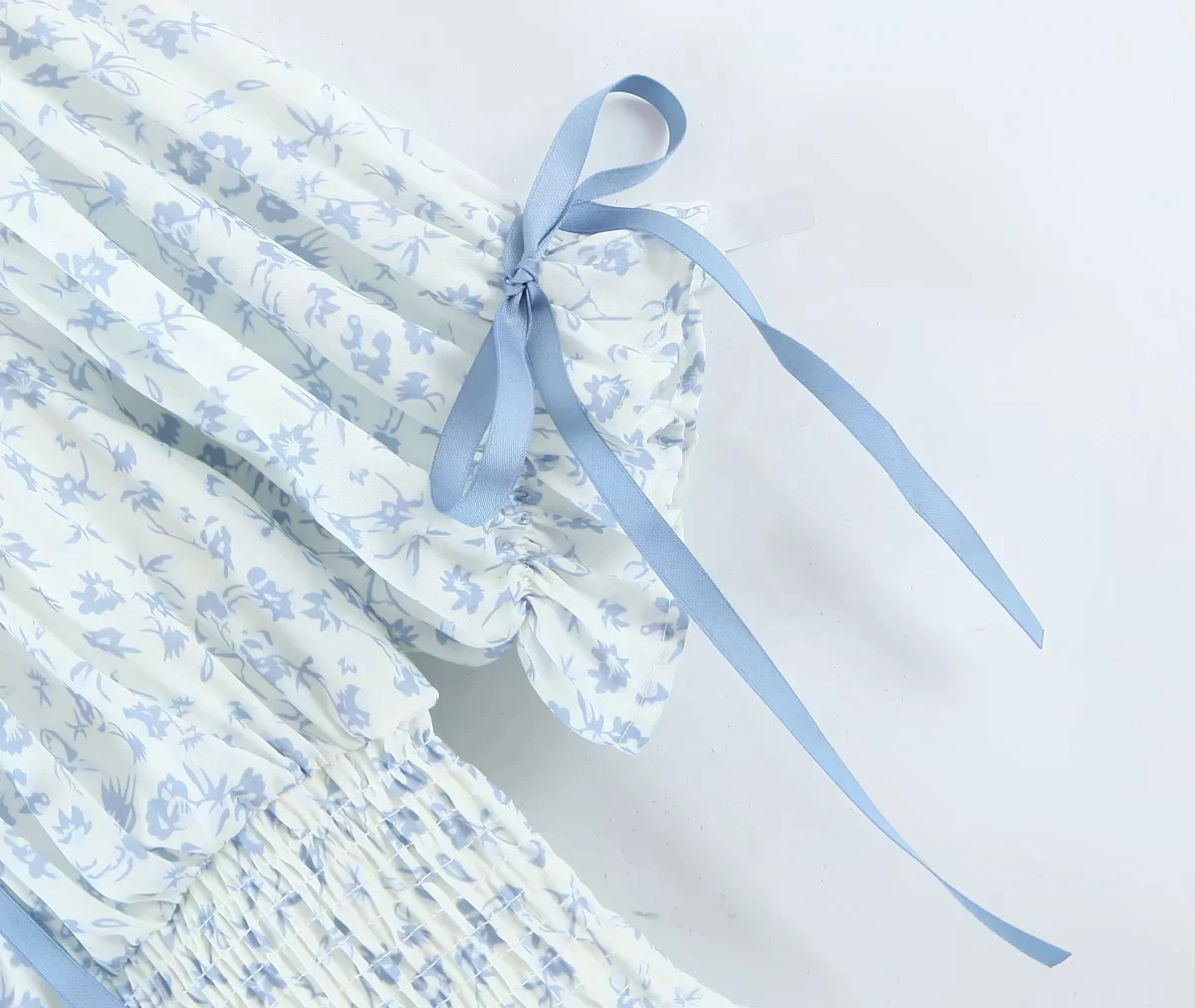 

SALEQI floral smocked mini dress for women bow tied sleeve ruffled cute summer dress casual new tied ladies dress 2021 summer