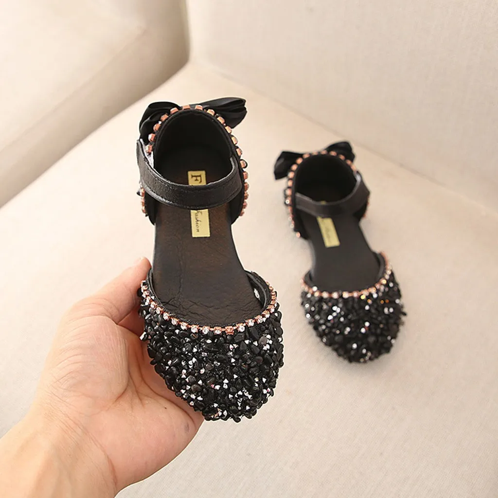 Kids Girls Shoes Rhinestone Crystal Leather children's shoes for girls Bowknot flat Wedding Party Princess Shoe For |
