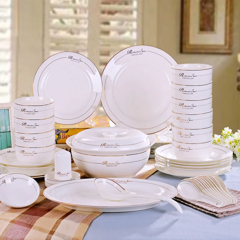 Высококачественный набор посуды из керамики с золотистой оправой фарфоровые