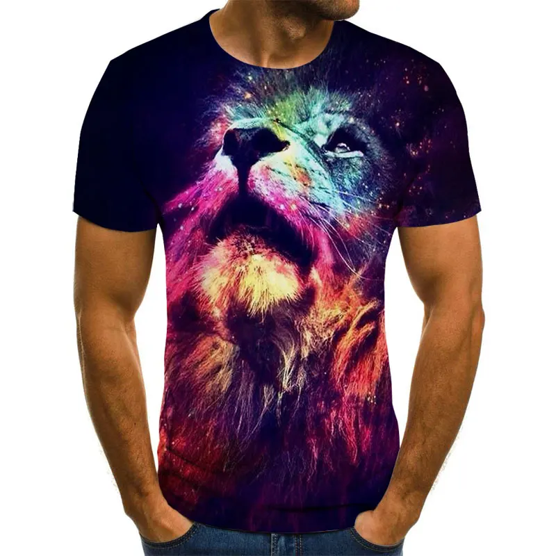 

2021 new creative 3D printing lion male summer casual fashion comfortable short-sleeved plus size T-shirt children's fun T-shirt