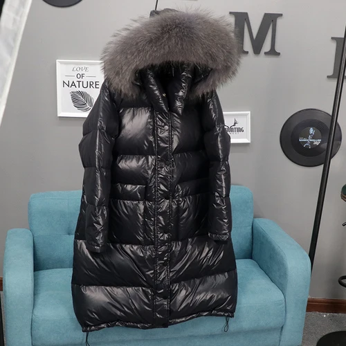 Black-Grey Fur AYUNSUE зимнее пальто женское белое пуховое пальто енот меховой воротник с капюшоном Женская куртка корейский пуховик Casaco YY1340 - Цвет: Black-Grey Fur