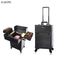 klqdzms women tattoo cosmetic case fashion professional luxury nail makeup trolley luggage bag multifunctional cosmetic suitcase