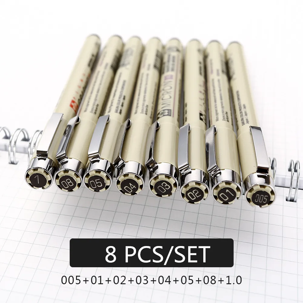8pcs Sakura ручка Pigma micron Neelde мягкая кисть Ручка для рисования Лот 005 01 02 03 04 05 08 1,0 кисть художественные маркеры - Цвет: 8pcs